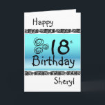 Glücklicher 18. Geburtstag grafischer blauer Karte<br><div class="desc">Glücklicher 18. Geburtstag blauer Türkis (Name). Addieren Sie Ihr besonders anfertigen-fähiges Mitteilungsinnere völlig.</div>