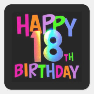 GLÜCKLICHER 18. GEBURTSTAG MULTI FARBE QUADRATISCHER AUFKLEBER