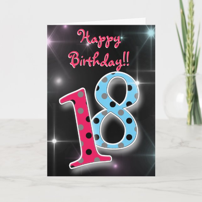 Glücklicher 18. Geburtstag Spaß & helle Polka Punk Karte (Vorderseite)