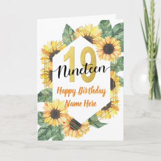 Glücklicher 19. Geburtstag Sonnenblumen Gruß Karte