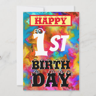 GLÜCKLICHER 1. GEBURTSTAG BEARBEITBARER KINDERGEBU EINLADUNG