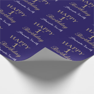 Glücklicher 1. Geburtstag Gold Glitzer und Navy B Geschenkpapier