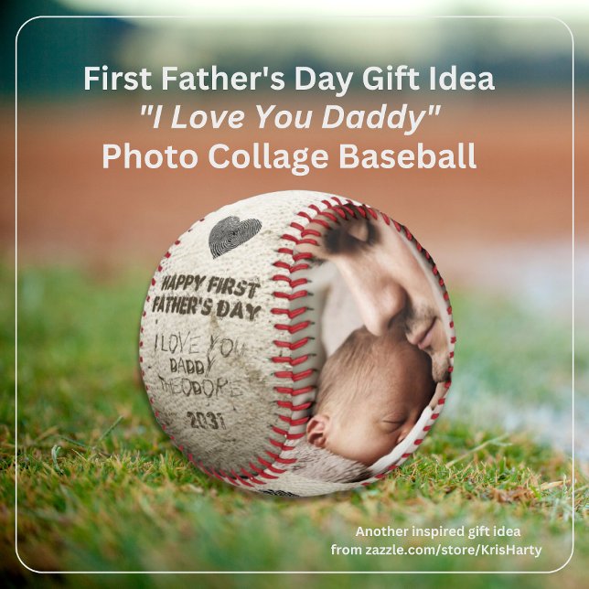 Glücklicher 1. Vatertag Daddy Foto Collage Keepake Baseball (Happy First Father's Day I Love You Daddy 2 Photo Collage Faux Scruffed Up Baseball Keepsake)