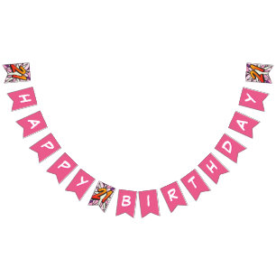 GLÜCKLICHER 21 GEBURTSTAG Comic-Book-Pop-Art pink Wimpelkette