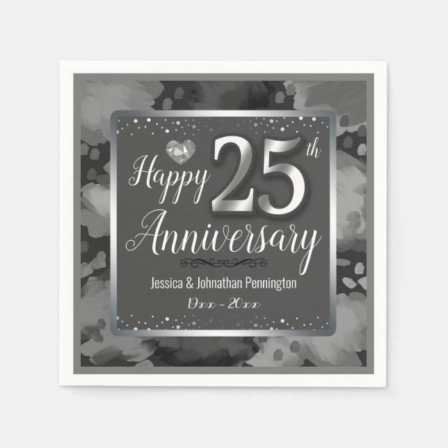 Glücklicher 25. Hochzeitstag Serviette (Vorderseite)