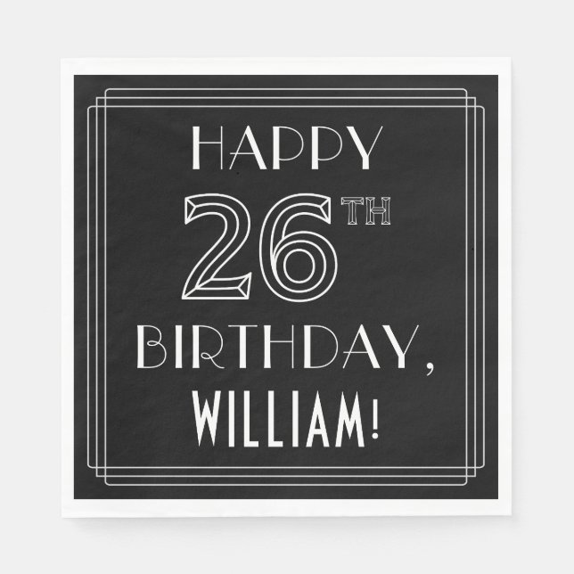 GLÜCKLICHER 26. GEBURTSTAG; Art-Déco-Stil; Individ Serviette (Vorderseite)