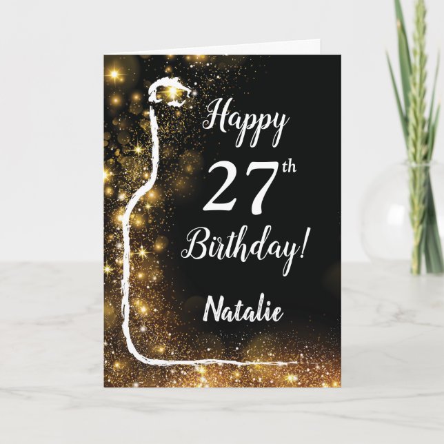 Glücklicher 27. Geburtstag Glitzer  Wein Karte (Vorderseite)