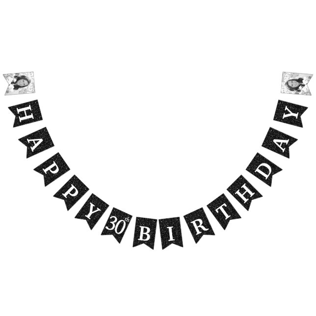 Glücklicher 30. Geburtstag Foto Schwarzer Glitzer Wimpelkette (Alle)