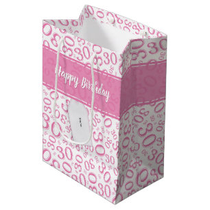 Glücklicher 30. Geburtstags-rosa und weißes Mittlere Geschenktüte