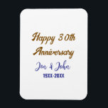 Glücklicher 30. Hochzeitstag königsblauer Golden s Magnet<br><div class="desc">Entwurf</div>