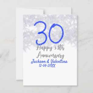 Glücklicher 30. Hochzeitstag Silberblauer Glitzer Postkarte