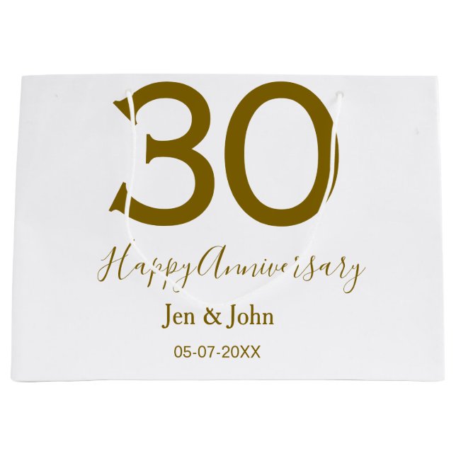 Glücklicher 30-jähriger Jubiläumsname Datum golden Große Geschenktüte (Vorderseite)