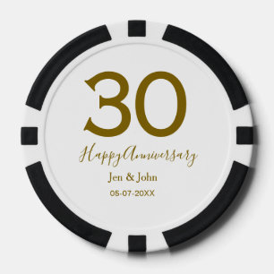 Glücklicher 30-jähriger Jubiläumsname Datum golden Pokerchips