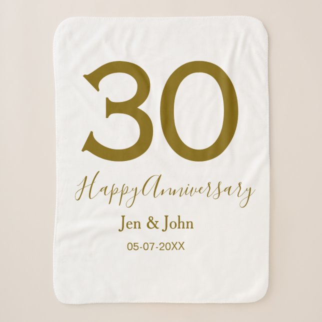 Glücklicher 30-jähriger Jubiläumsname Datum golden Sherpadecke (Vorderseite)