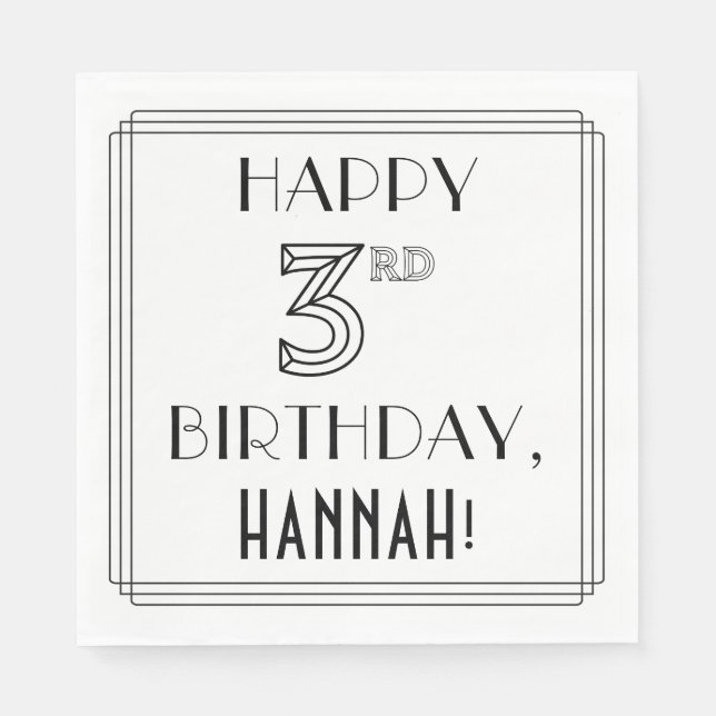 GLÜCKLICHER 3. GEBURTSTAG; Art-Déco-Stil; Individu Serviette (Vorderseite)