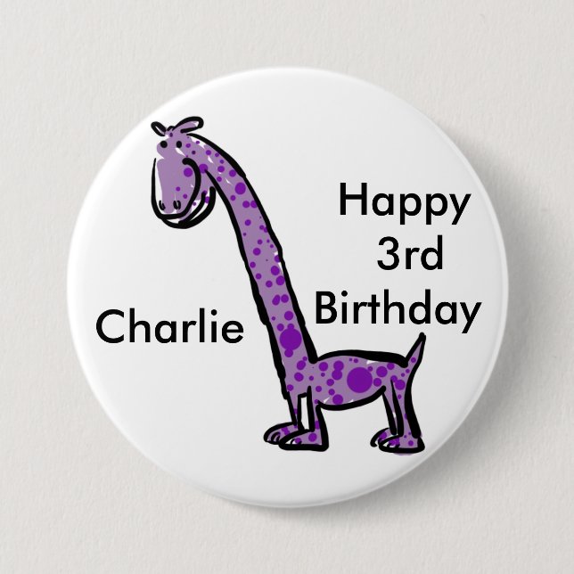 Glücklicher 3. (Namens) Dinosaurier des Button (Vorderseite)