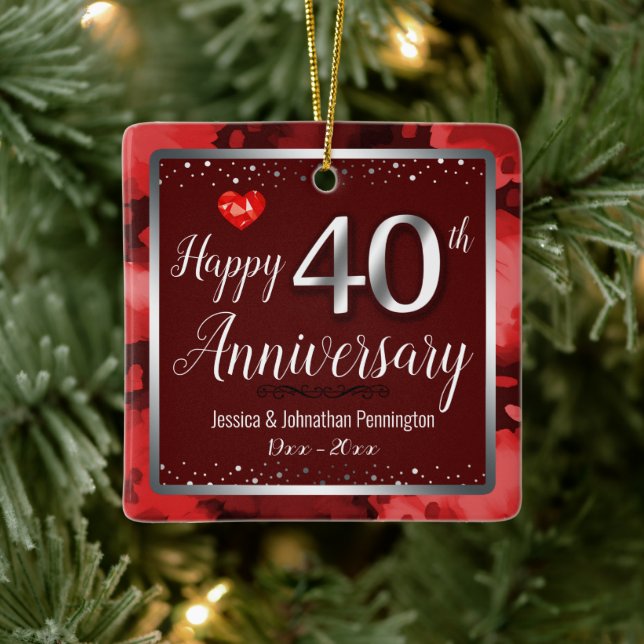 Glücklicher 40. Individuelle Name zum Hochzeitstag Keramikornament (Baum)