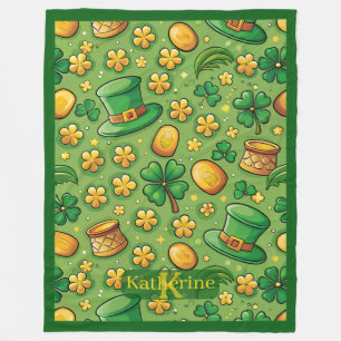 Glücklicher 4-Blatt-Klee Shamrock Topf mit Gold Ir Fleecedecke