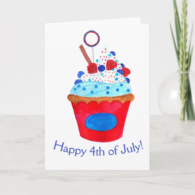 Glücklicher 4. Juli Aquarellkuchen Karte (Vorderseite)