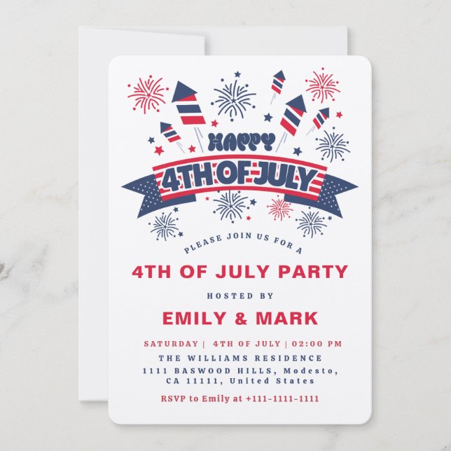GLÜCKLICHER 4. JULI - PARTY EINLADUNG (Vorderseite)