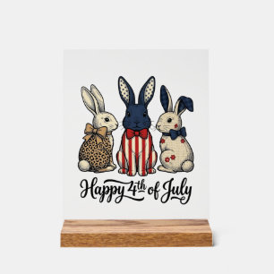 Glücklicher 4. Juli Patriotischer Hasen-Shirt-Desi Acrylschild