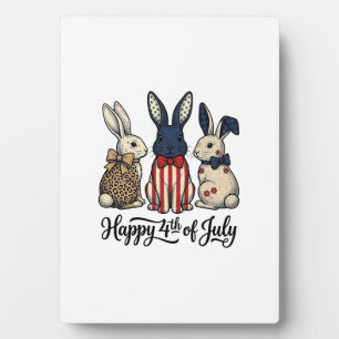 Glücklicher 4. Juli Patriotischer Hasen-Shirt-Desi Fotoplatte