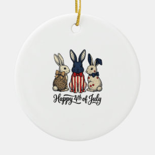 Glücklicher 4. Juli Patriotischer Hasen-Shirt-Desi Keramik Ornament