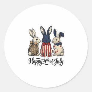 Glücklicher 4. Juli Patriotischer Hasen-Shirt-Desi Runder Aufkleber
