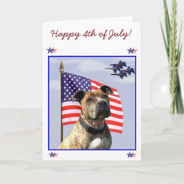 Glücklicher 4. Juli Patriotischer Pitbull-Hund Karte (Vorderseite)