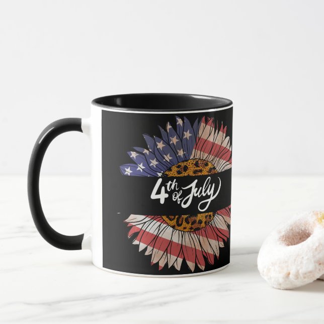 Glücklicher 4. Juli Sonnenblume T - Shirt der Frau Tasse (Mit Donut)