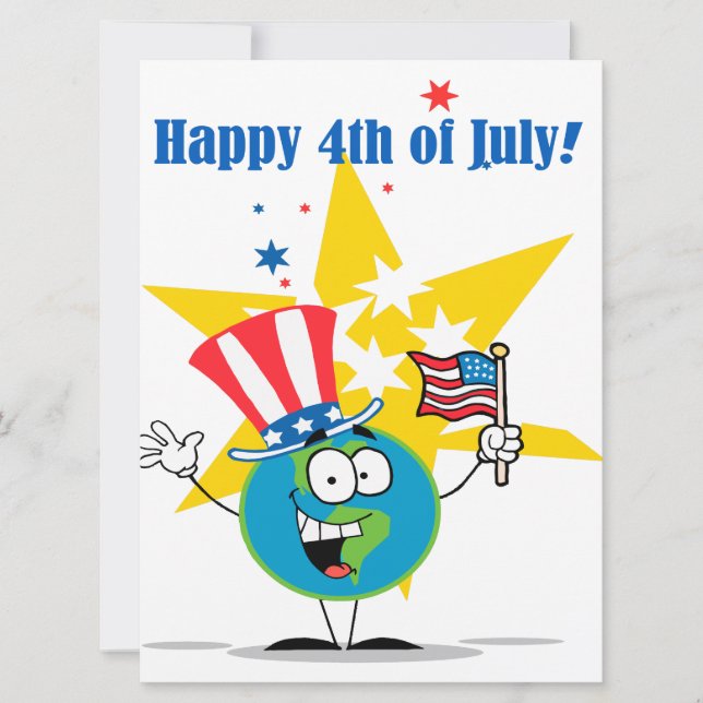 glücklicher 4. Juli Welt Cartoon patriotisch Karte (Vorderseite)