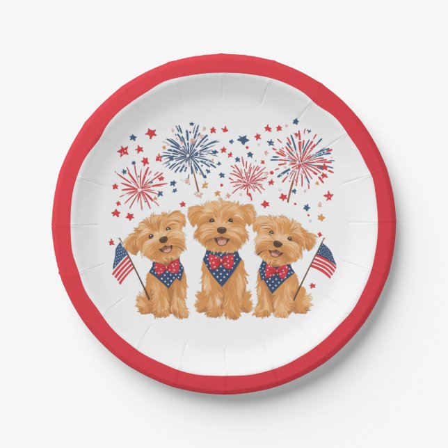 Glücklicher 4. Juli Yorkie Hunde Pappteller (Vorderseite)
