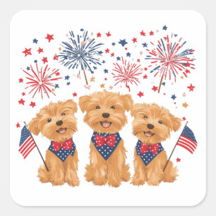 Glücklicher 4. Juli Yorkie Hunde Quadratischer Aufkleber