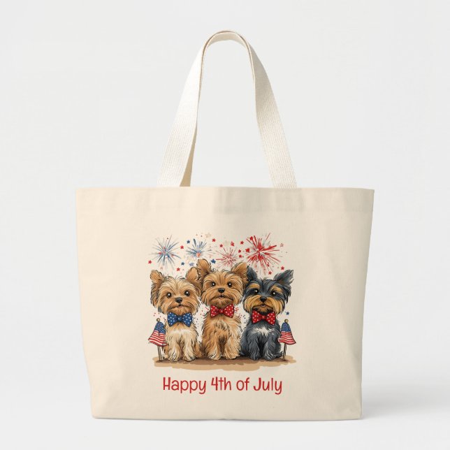 Glücklicher 4. Juli Yorkshire Terrier Dogs Jumbo Stoffbeutel (Vorne)