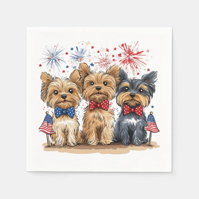 Glücklicher 4. Juli Yorkshire Terrier Dogs Serviette (Vorderseite)