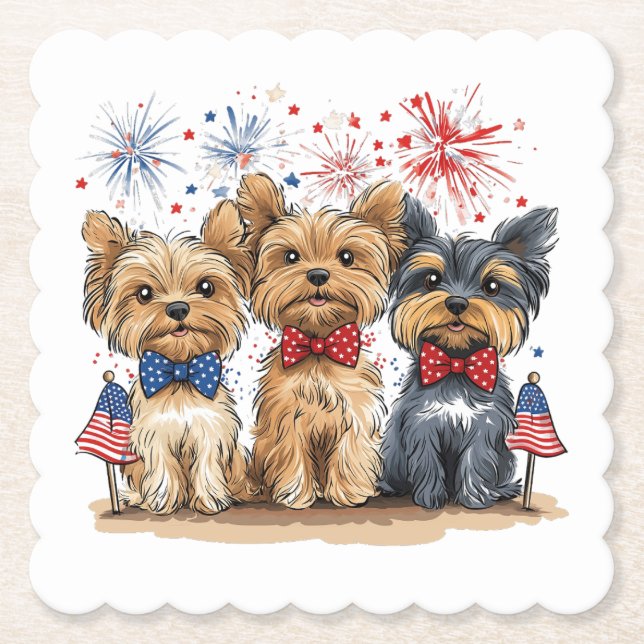 Glücklicher 4. Juli Yorkshire Terrier Dogs Untersetzer (Vorderseite)