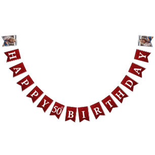 Glücklicher 50. Geburtstag Foto Roter Glitter Wimpelkette