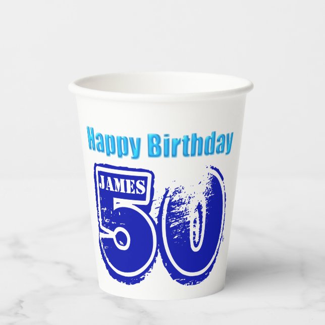 Glücklicher 50. Geburtstag Personalisierter Papier Pappbecher (Vorderseite)