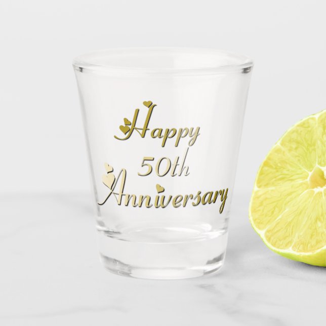 Glücklicher 50-jähriger Gold-Schriftart Schnapsglas (Vorderseite)
