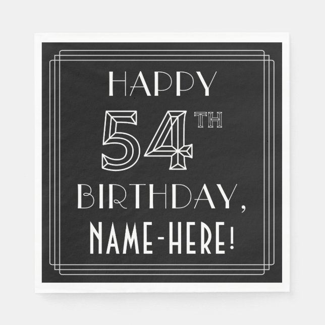 GLÜCKLICHER 54. GEBURTSTAG; Art-Déco-Stil; Individ Serviette (Vorderseite)
