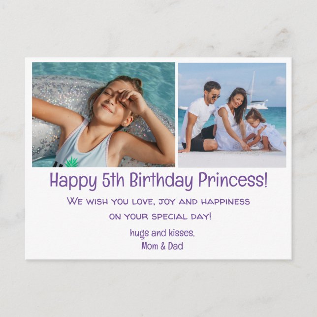 glücklicher 5. Geburtstag, zwei Fotos Postkarte (Vorderseite)