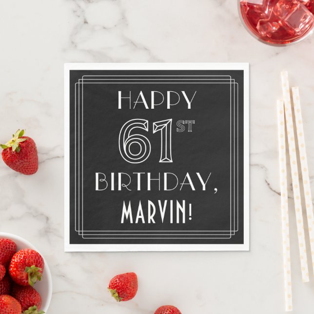 GLÜCKLICHER 61. GEBURTSTAG; Art-Déco-Stil; Individ Serviette (Beispiel)
