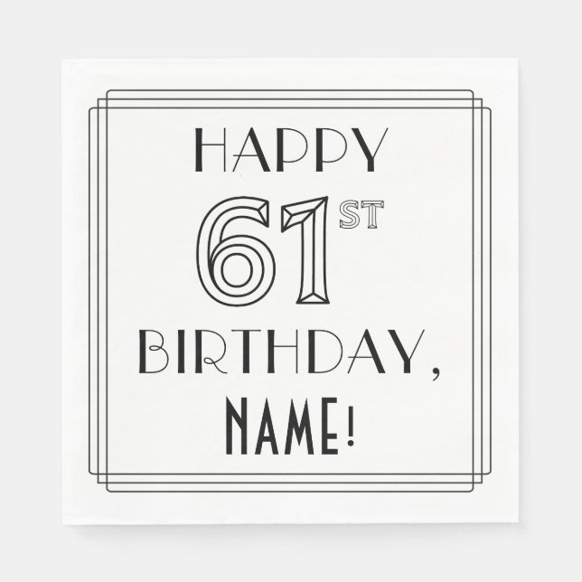 GLÜCKLICHER 61. GEBURTSTAG; Art-Déco-Stil; Individ Serviette (Vorderseite)