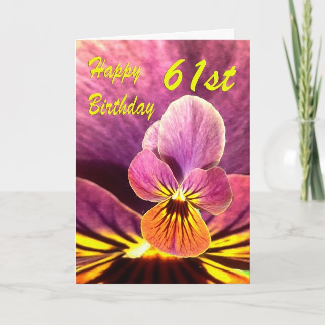 Glücklicher 61. Geburtstags-BlumePansy Karte (Vorderseite)