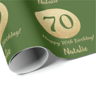 Glücklicher 70. Geburtstag Grün und Gold Glitzer Geschenkpapier