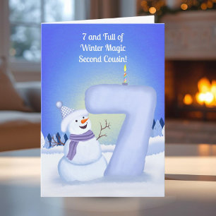 Glücklicher 7. Geburtstag Schneemann für den Cousi Karte