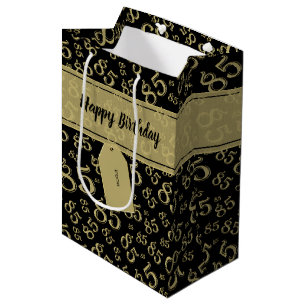 Glücklicher 85. Zufallszahlenmuster Schwarz/Gold Mittlere Geschenktüte