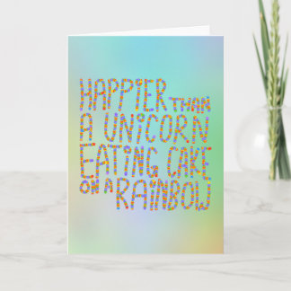 Glücklicher als ein Einhorn, der auf einem Regenbo Karte