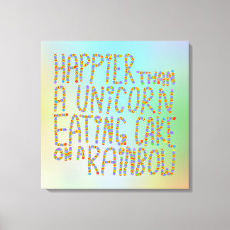 Glücklicher als ein Einhorn, der auf einem Regenbo Leinwanddruck
