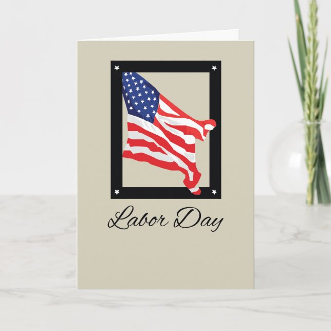 Glücklicher Arbeitstag, amerikanische Flagge, Tan Karte (Vorderseite)